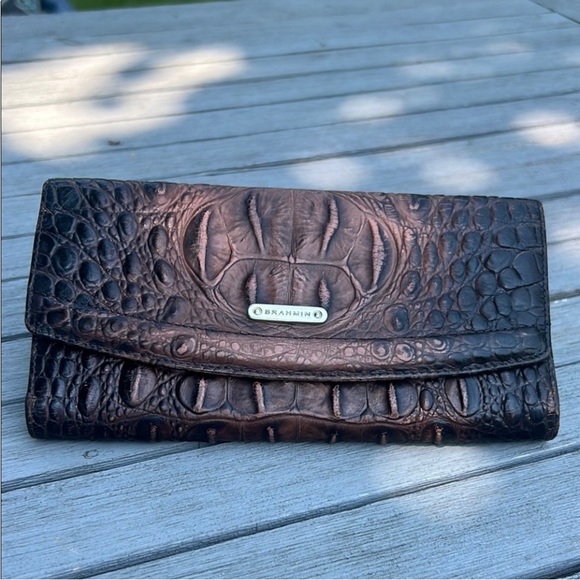 Brahmin Dark Brown Croc-Embossed Clutch - Picture 1 of 5